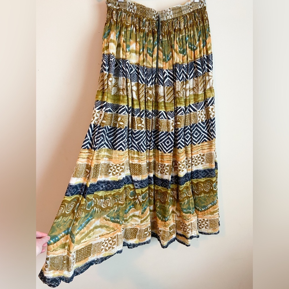 Vintage Bohemian Patterned Cotton Maxi Skirt - Picture 2 of 6